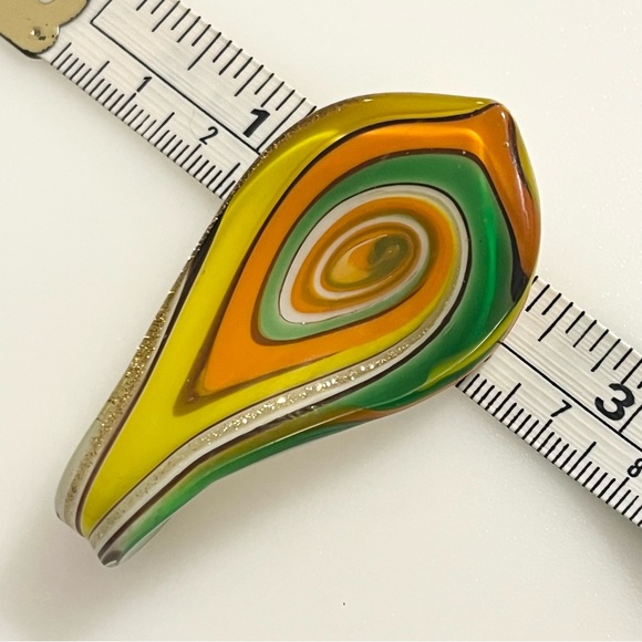 Handblown Artisan Oval Yellow Green Orange Fall Art Lampwork Glass Pendant - Picture 10 of 15